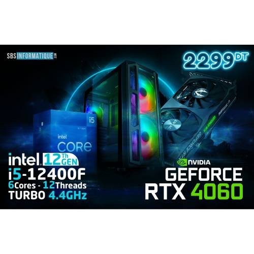 PC Gamer Intel I5 12400F RTX 4060 16Gb 500 Gb V2 Tunisie