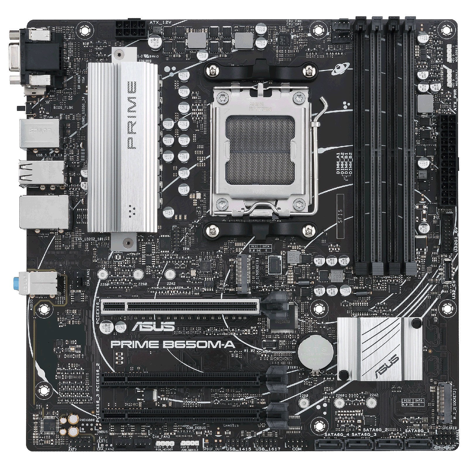 Carte mère ASUS PRIME B650M-A avec slots de RAM et d'extension