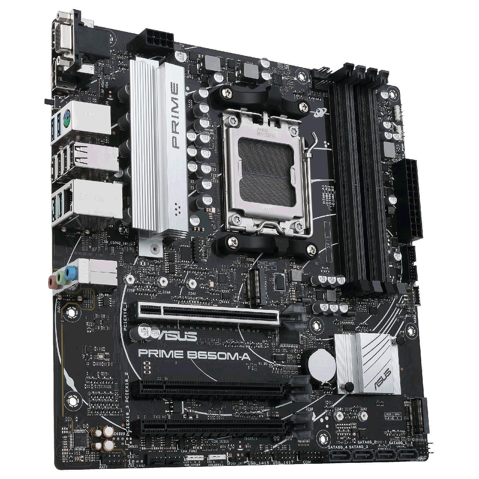 Carte mère ASUS PRIME B650M-A avec slots de RAM et d'extension