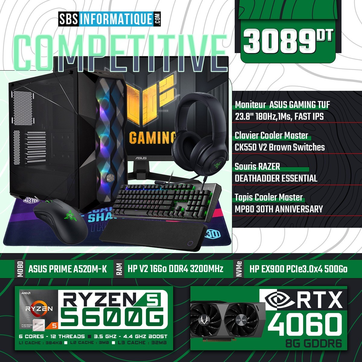 PC Gamer - Competitive Pack - Ryzen 5 5600G - RTX 4060 - 16Gb - 500 Gb - V2