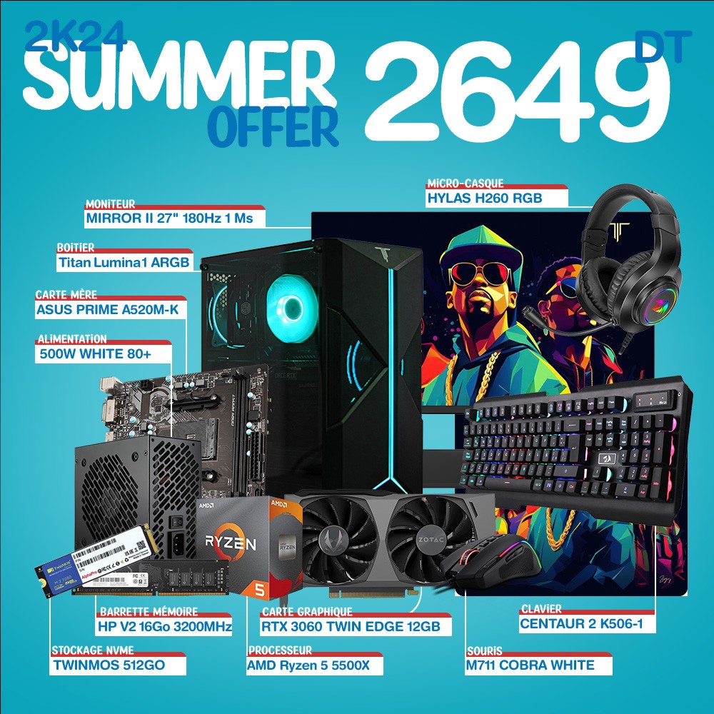 PC Gamer SUMMER Pack - Ryzen 5 5600X - RTX 3060 - 16Gb - 512 Go