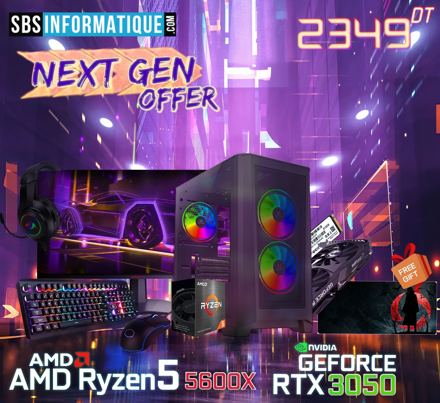 PC Gamer Pack NextGen - Ryzen 5 5600X - RTX 3050 - 16Gb - 512 Gb