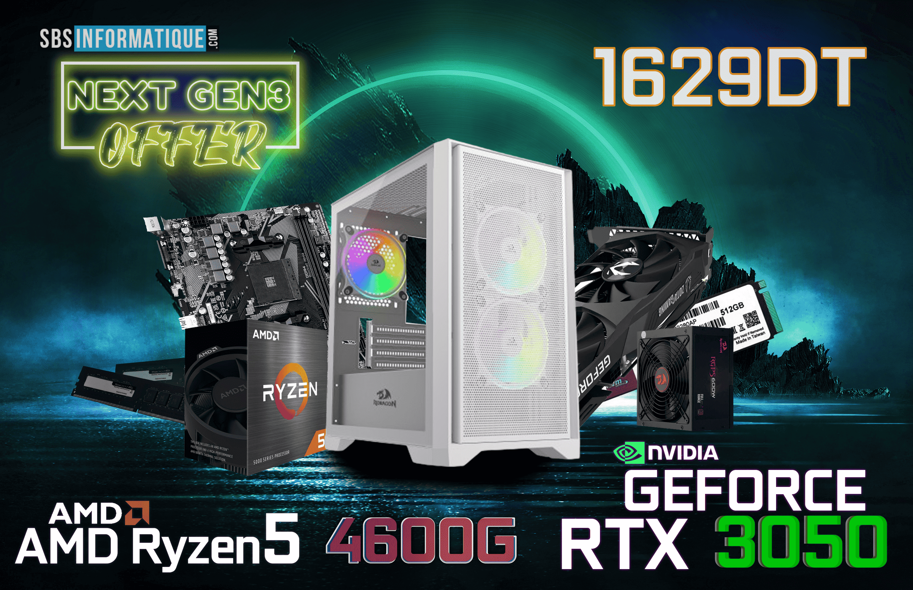 PC Gamer NextGen III - Ryzen 5 4600G - RTX 3050 - 16Gb - 512 Gb