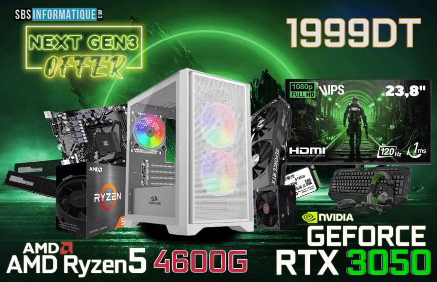 PC Gamer Pack NextGen III - Ryzen 5 4600G - RTX 3050 - 16Gb - 512