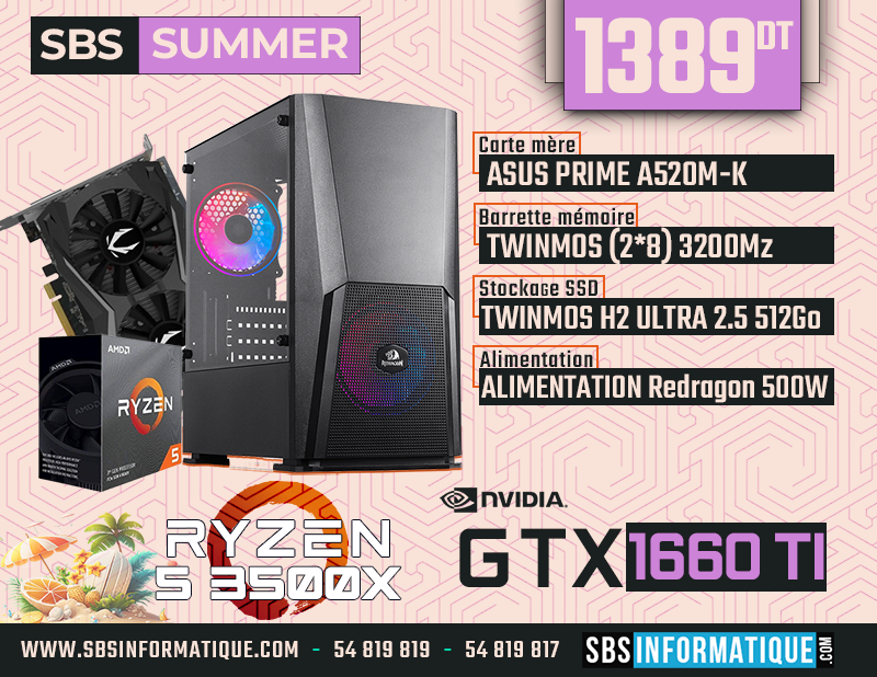 PC Gamer SBS SUMMER - Ryzen 5 3500X - GTX 1660 Ti - 16Gb - 512 Gb