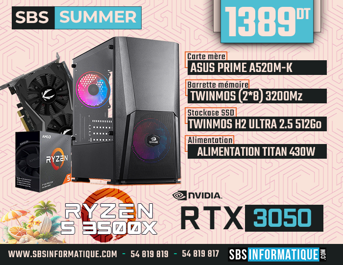 PC Gamer SBS SUMMER - Ryzen 5 3500X - RTX 3050 - 16Gb - 512 Gb