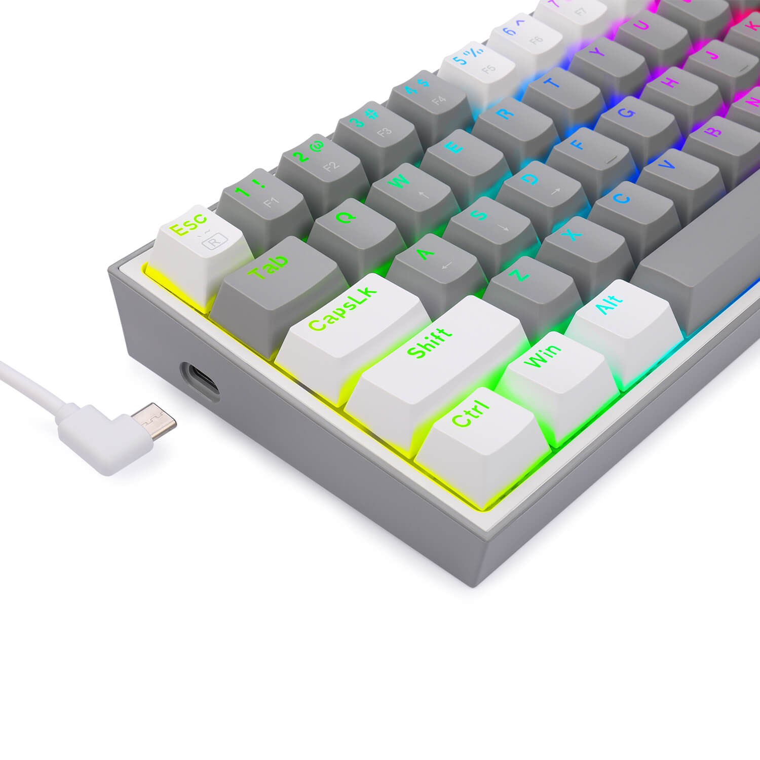 Clavier Gamer - Mécanique REDRAGON K617 FIZZ 60% RGB GREY & WHITE AZERTY - 99,000 TND