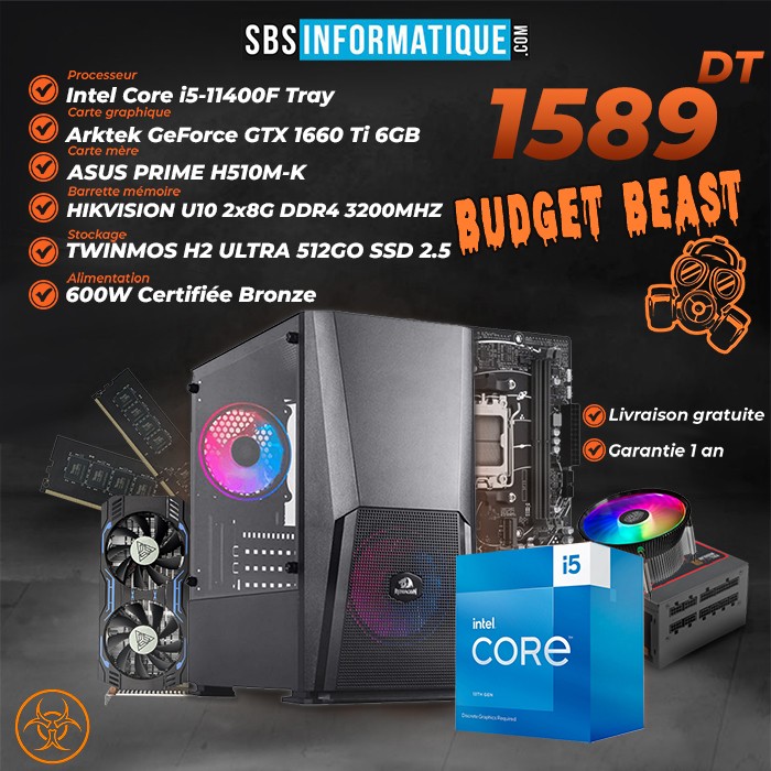 PC Gamer Budget Beast- i5-11400F - GTX 1660Ti - 16Gb - 512 Gb