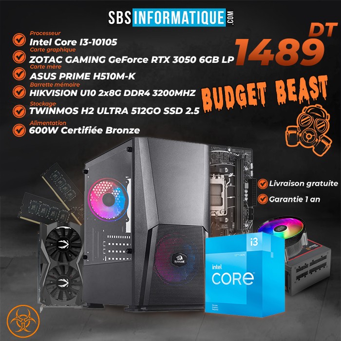 PC Gamer Budget Beast- i3-10105 - RTX 3050