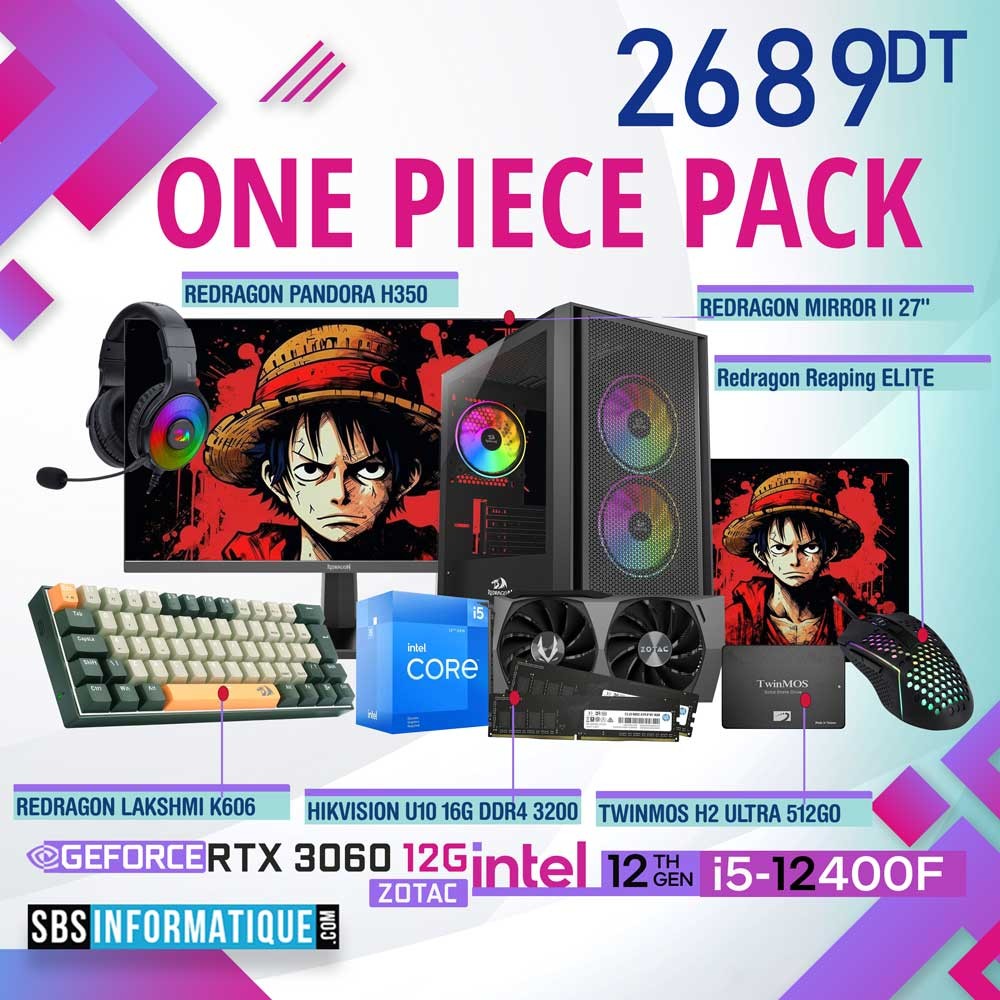 PC Gamer ONE-PIECE Pack - I5-12400F - RTX 3060 - 16Gb - 512 Go