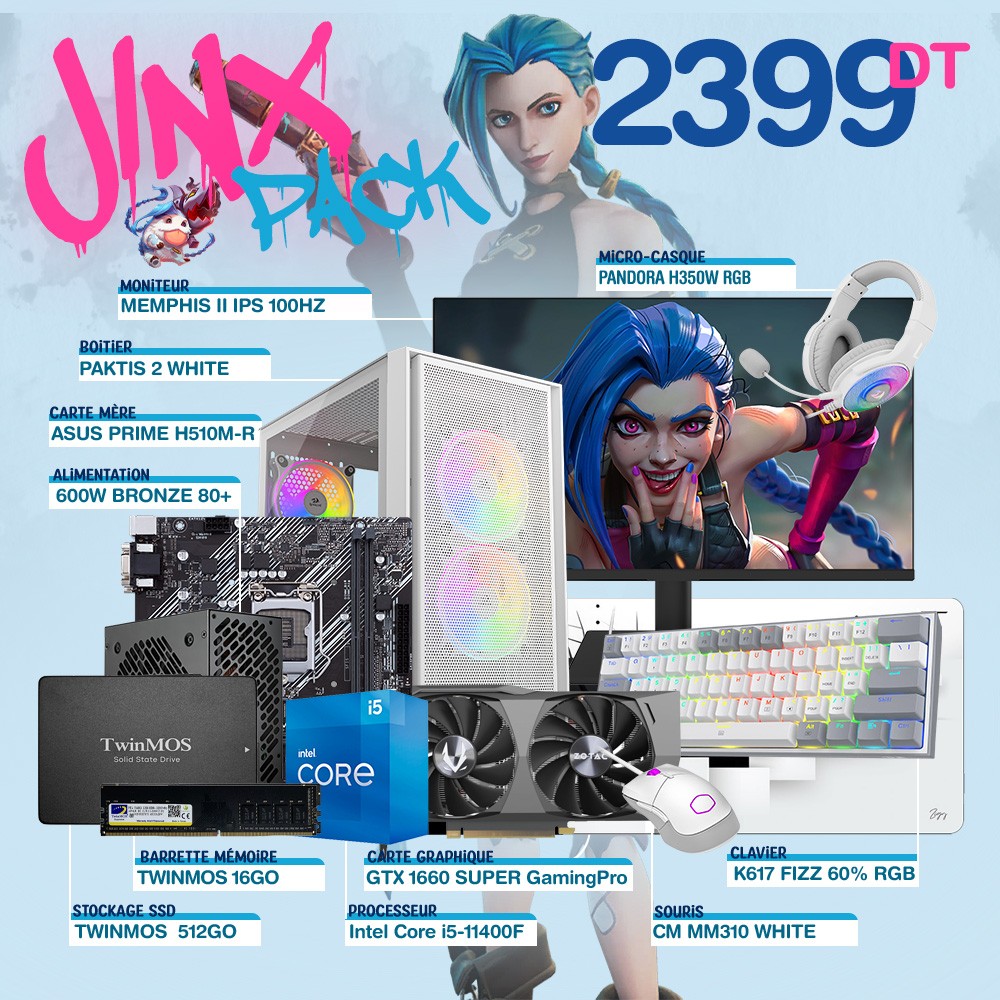 PC Gamer JINX PACK - INTEL I5 - 11400F - RTX 3050 - 16Go - 512Go