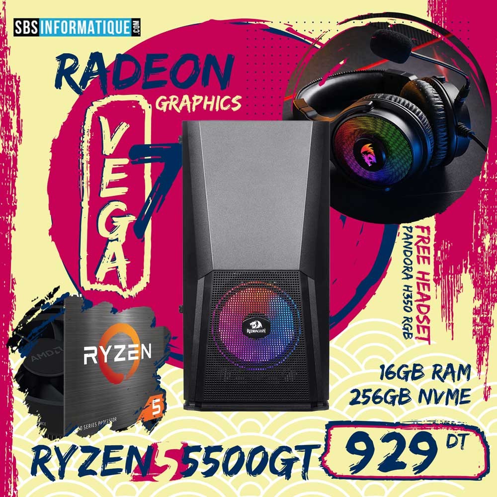 PC Gamer RAPTOR - Ryzen 5 5500GT - Radeon Vega 7 Graphics - 16Gb - 256 Gb