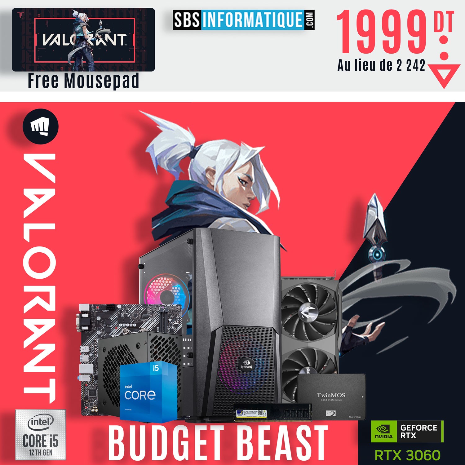 PC Gamer Budget Beast - I5 12400F - RTX 3060 - 16Go - 512Go