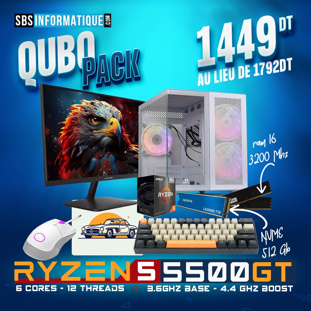 PC Gamer QUBO PACK - Ryzen 5 5500GT - Radeon Vega 7 Graphics - 16Gb - 512 Gb - WHITE