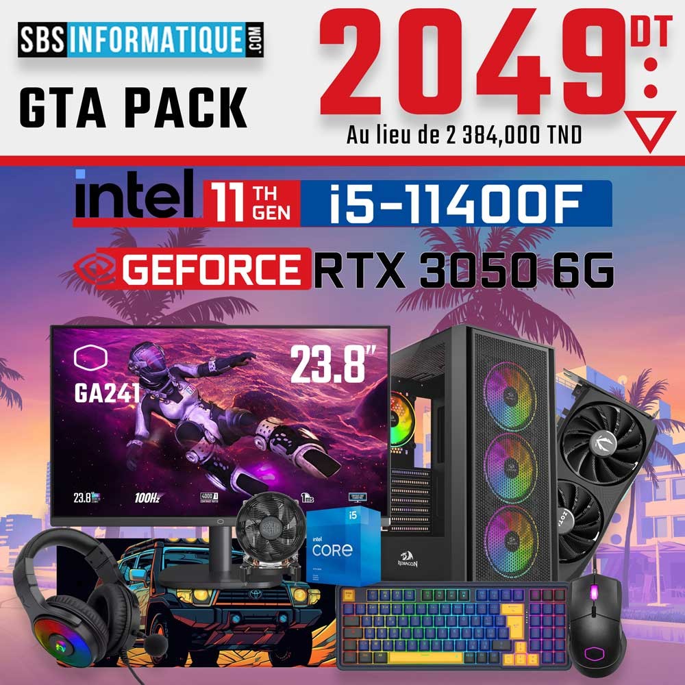 PC Gamer GTA PACK - INTEL I5 - 11400F - RTX 3050 - 16Go - 512Go