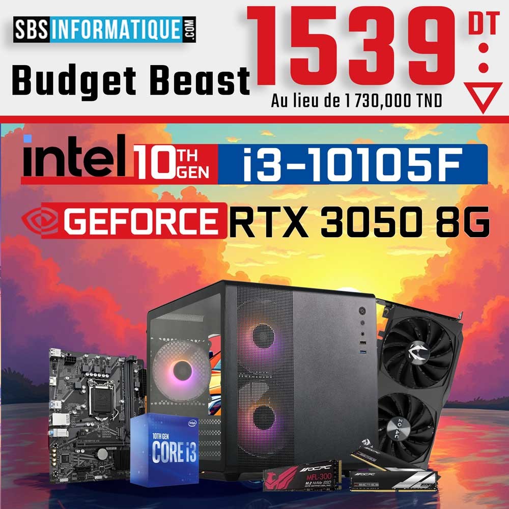 PC Gamer Budget Beast- i3-10105F - RTX 3050 8Gb - 16Gb - 512 Gb