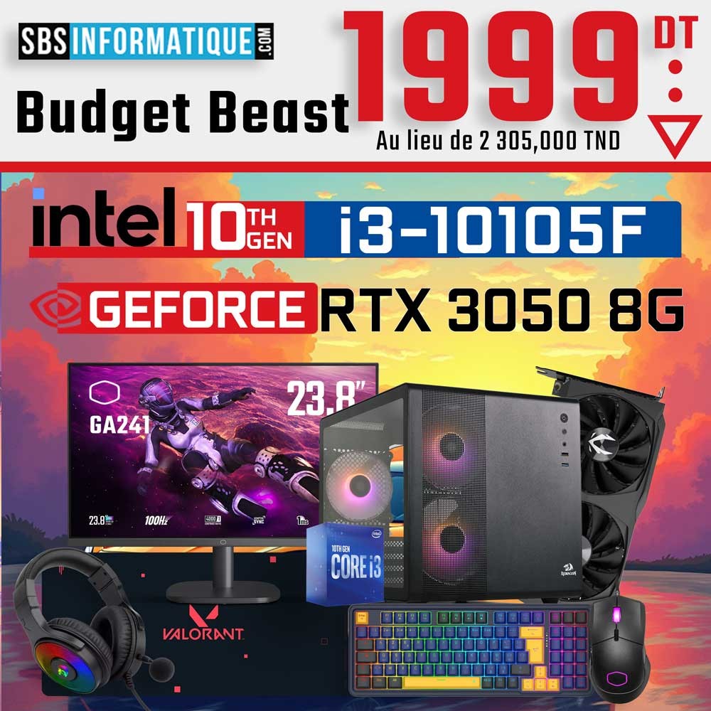 PC Gamer PACK Budget Beast- i3-10105F - RTX 3050 8Gb - 16Gb - 512 Gb