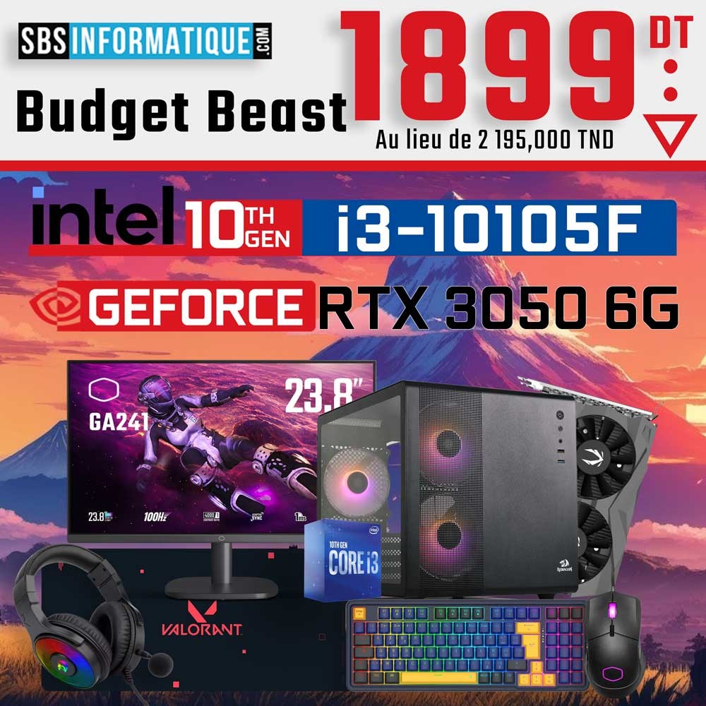 PC Gamer PACK Budget Beast- i3-10105F - RTX 3050 6Gb - 16Gb - 512 Gb